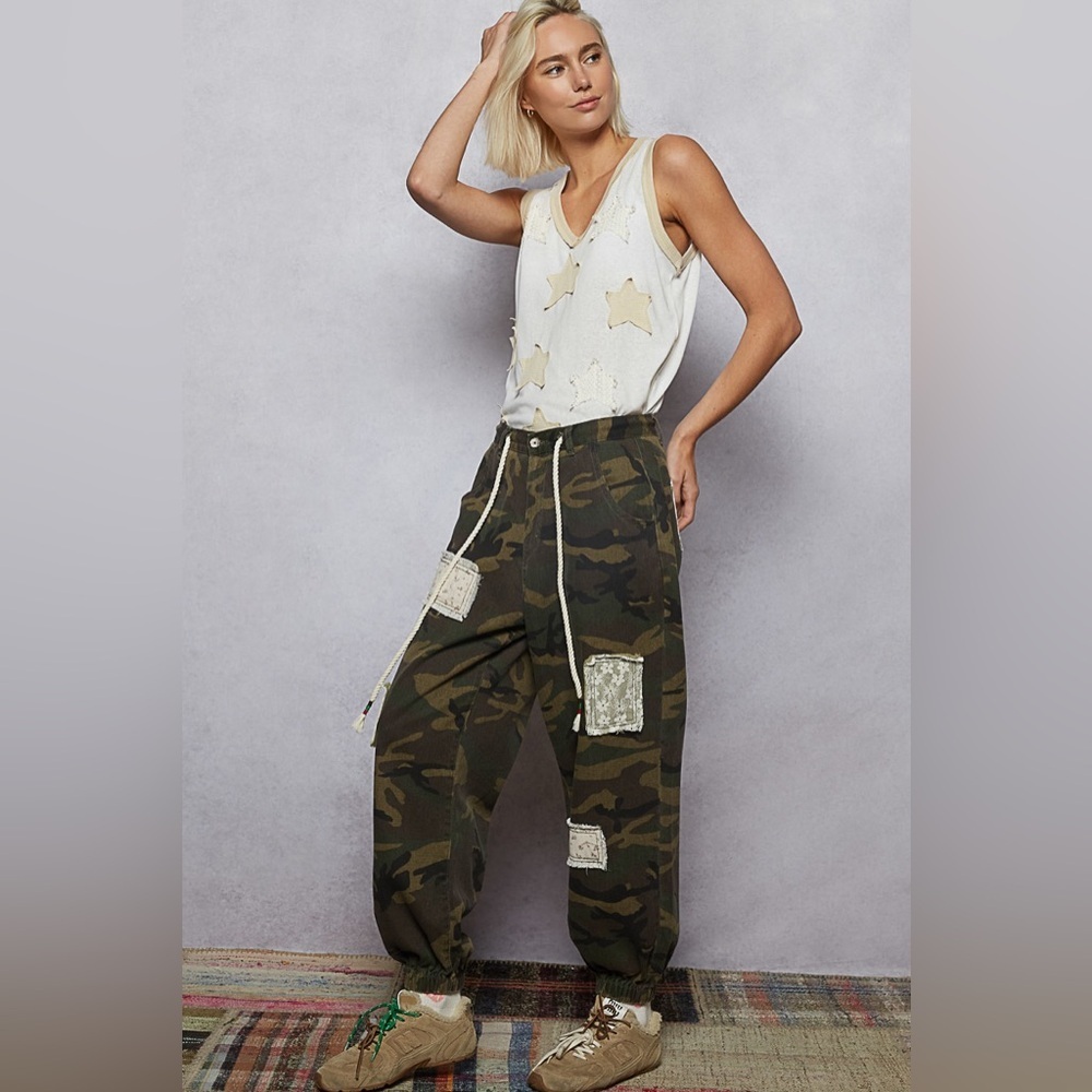 POL Camo Patch Drawstring Cargo Pants in Olive Gr… - image 10